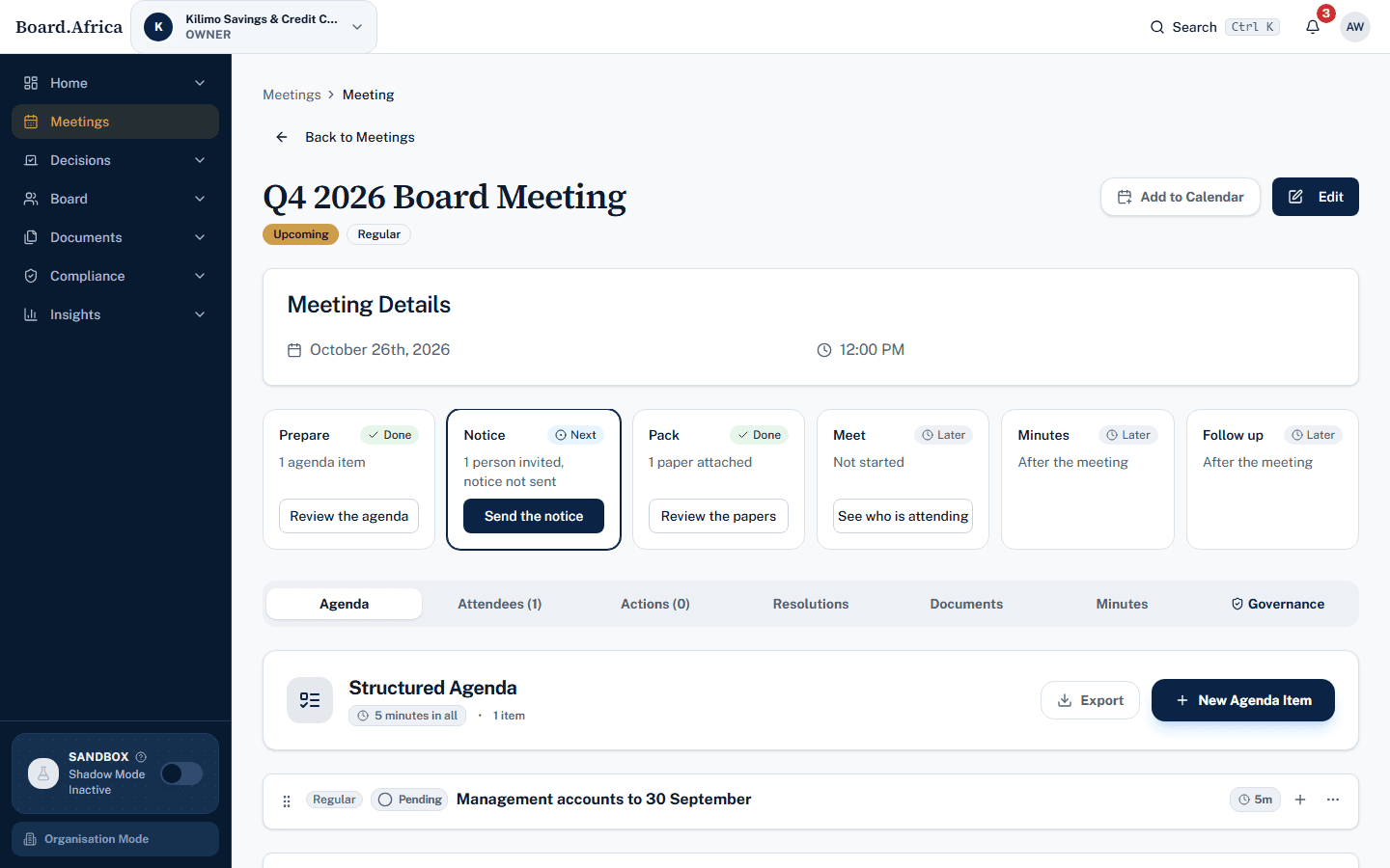 A meeting in Board.Africa: its six stages from preparation to follow-up, and the agenda